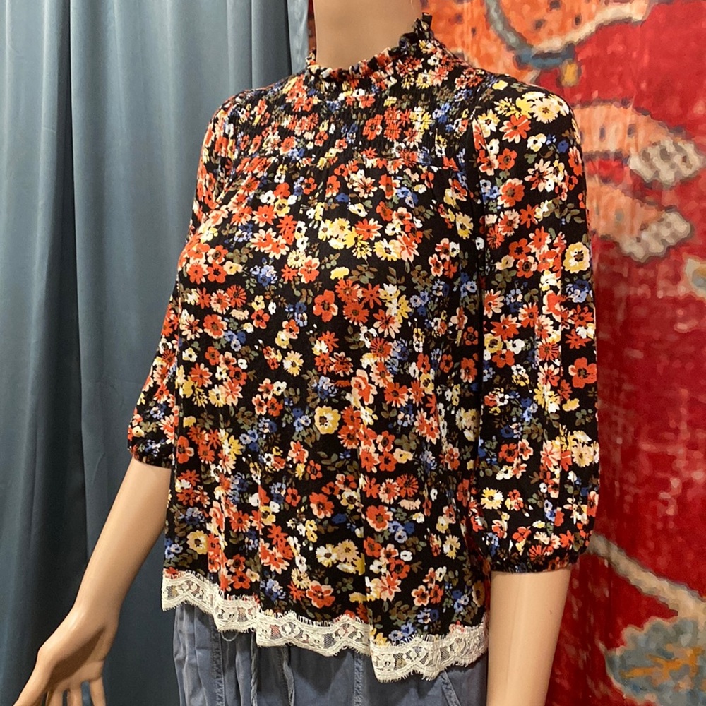 Mock Neck Y2K Floral Top